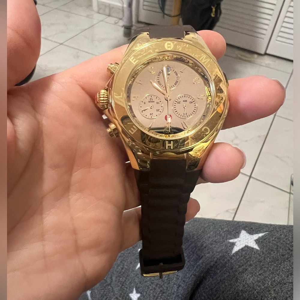 Michele Watch Jelly Bean Two Tone Gold And Brown Silicone Watch